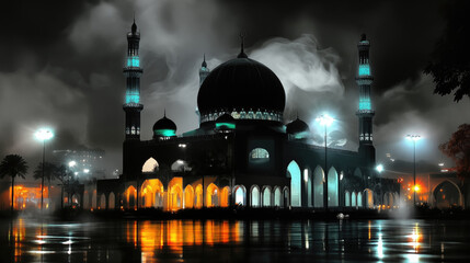 Mosque at night artistic architectural illustration