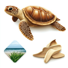 Sea turtle illustration with coastal background