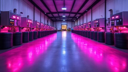 Modern industrial workspace with high tech equipment and vibrant lighting