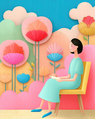 Peaceful person reading in a garden of flowers