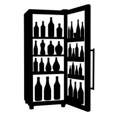 Silhouette of Bar Fridge with Functional Drinks, Black and White Design, Concept of Availability and Modern Options