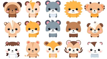Adorable Little Animals Kawaii Icons Set for Cute and Playful Cartoon Vector Illustrations