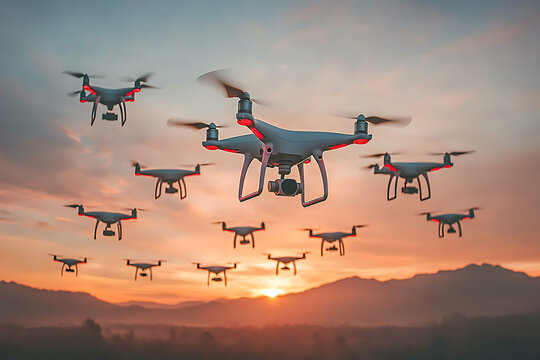 Drone Swarm Sunset Flight. (1)