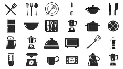 Black and White Icons Representing Kitchen Tools