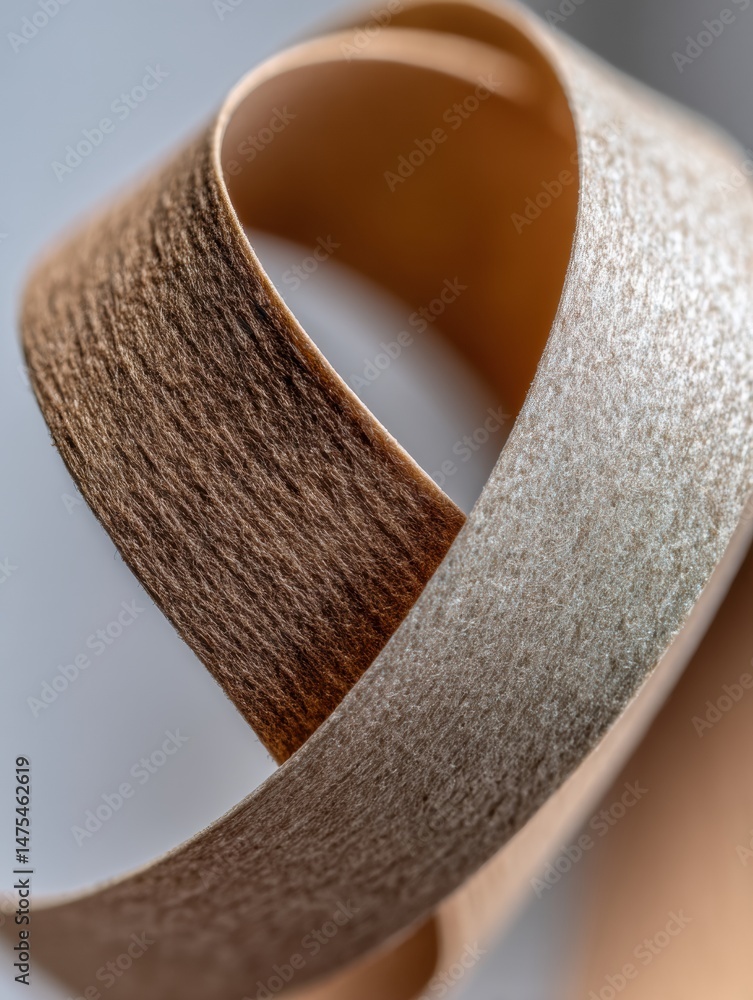 Aufkleber Macro Shot of a Ribbon Loop With a Textured Paper Design Against a Blurred Background Highlighting Its Graceful Form and Elegant Lines