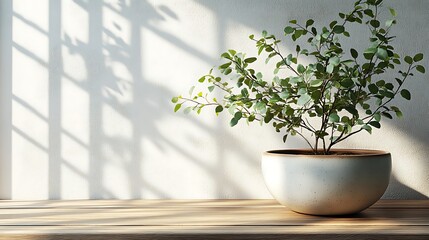 Fototapeta premium Elegant potted plant with soft sunlight creating peaceful relaxing atmosphere high resolution picture