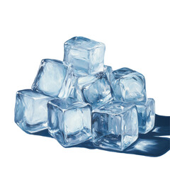 Ice cubes stacked in a clear and vibrant arrangement against a soft blue background, ice cubes