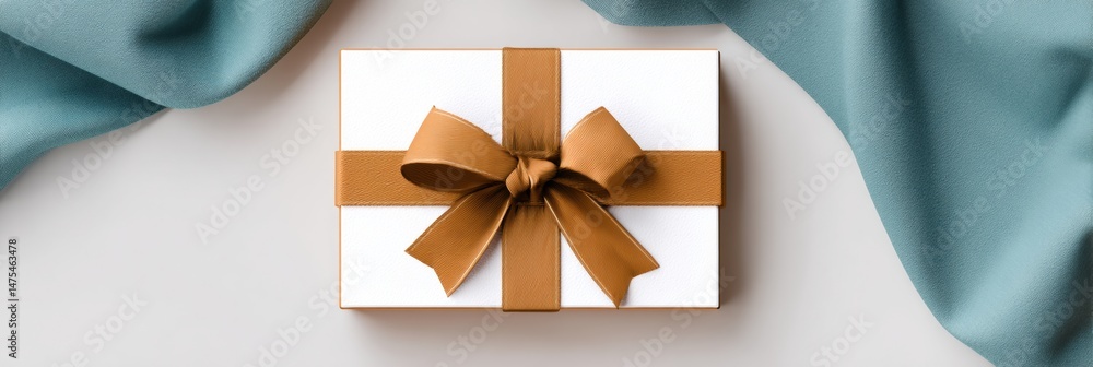 Aufkleber Elegant Gift Wrapped With Ribbon Displayed on a Minimalist Surface, Creating a Sophisticated and Inviting Atmosphere for Any Occasion