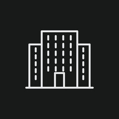 White Outline Icon of a Modern Building on Black Background