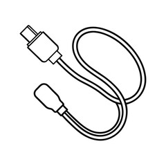 outline of a charging cable black line art vector