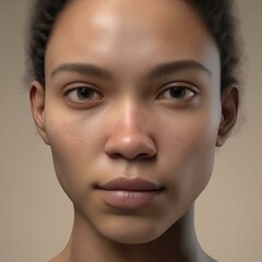 A highly detailed, hyper-realistic close-up portrait of an AI-generated human face. This digital artwork features lifelike skin textures, expressive eyes, and natural lighting.