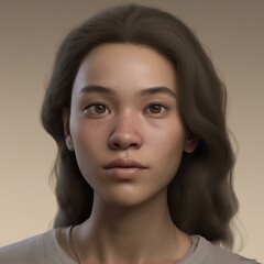 Naklejka premium A highly detailed, hyper-realistic close-up portrait of an AI-generated human face. This digital artwork features lifelike skin textures, expressive eyes, and natural lighting.