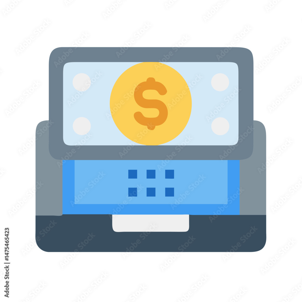Poster automated teller machine icon with dollar sign coin