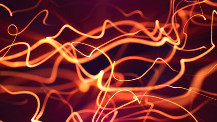 Golden-orange glowing light trails forming a dynamic and flowing abstract pattern futuristic backdrop