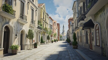 Fototapeta premium European street scene buildings architecture