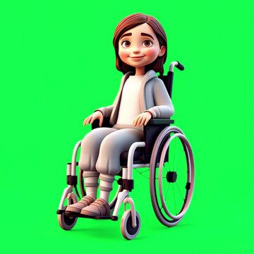 Animated child smiling wheelchair animation, transparent 4K video, green screen