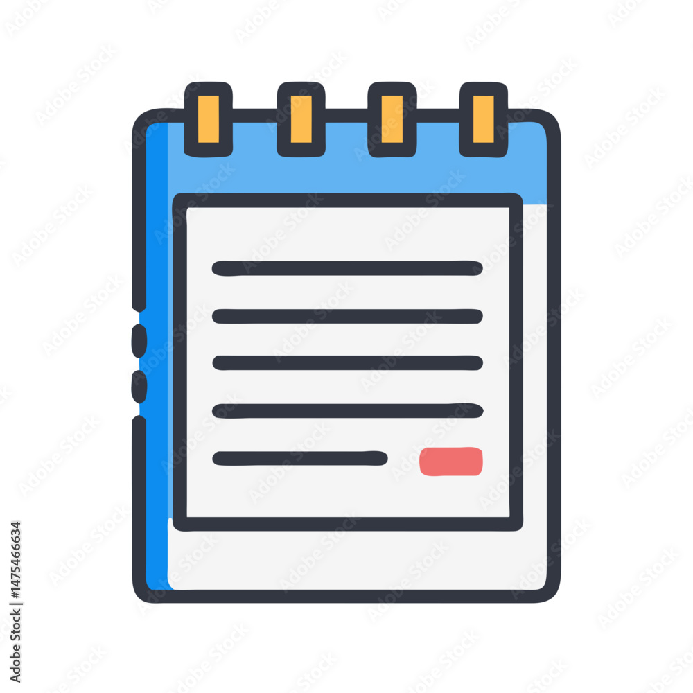 Poster blue notepad icon with lines and pink element