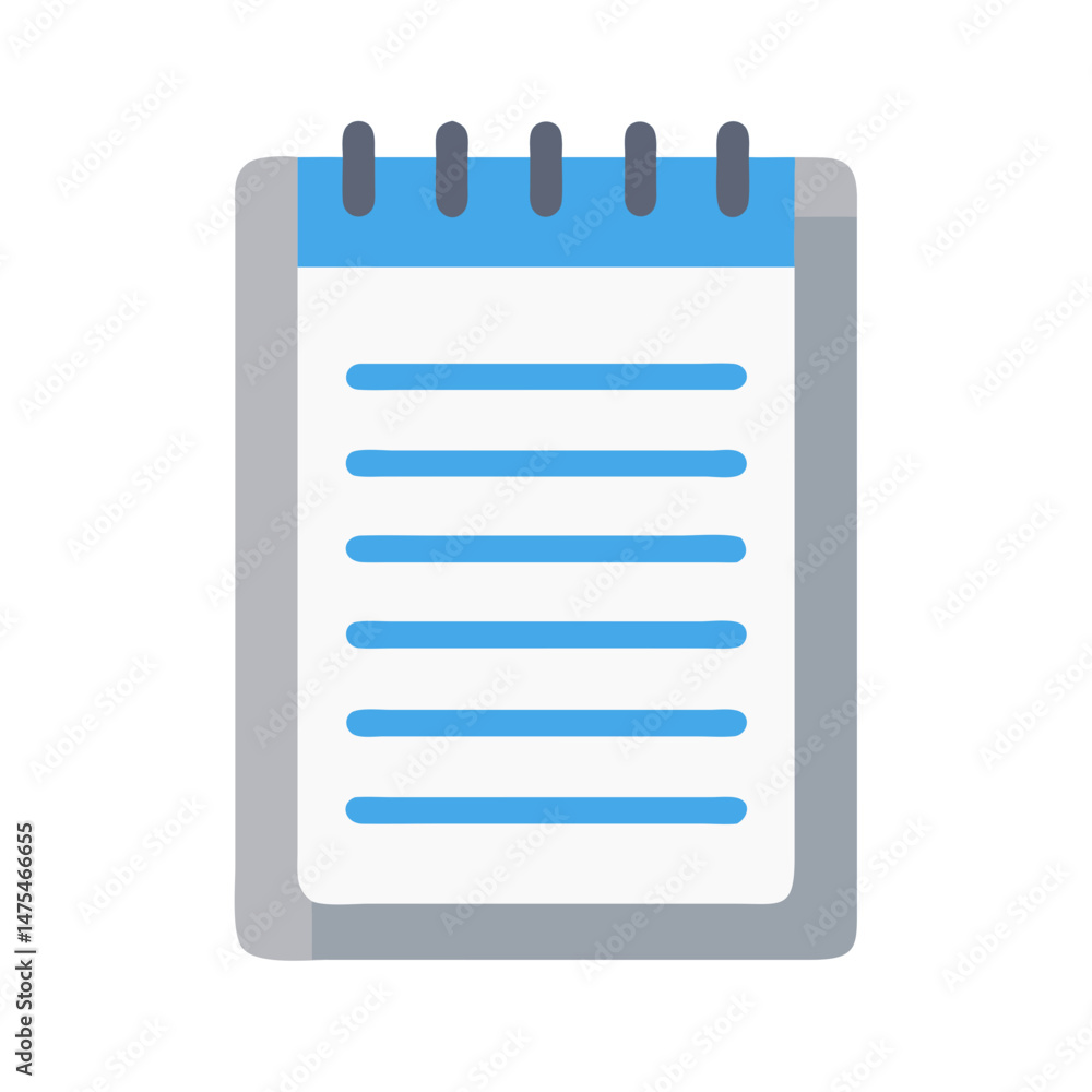 Poster blue lined notepad vector icon with spiral binding