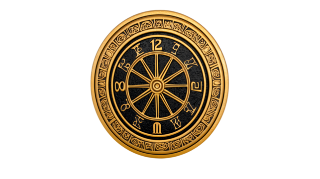 Intricate Gold and Black Circular Design on Transparent Background