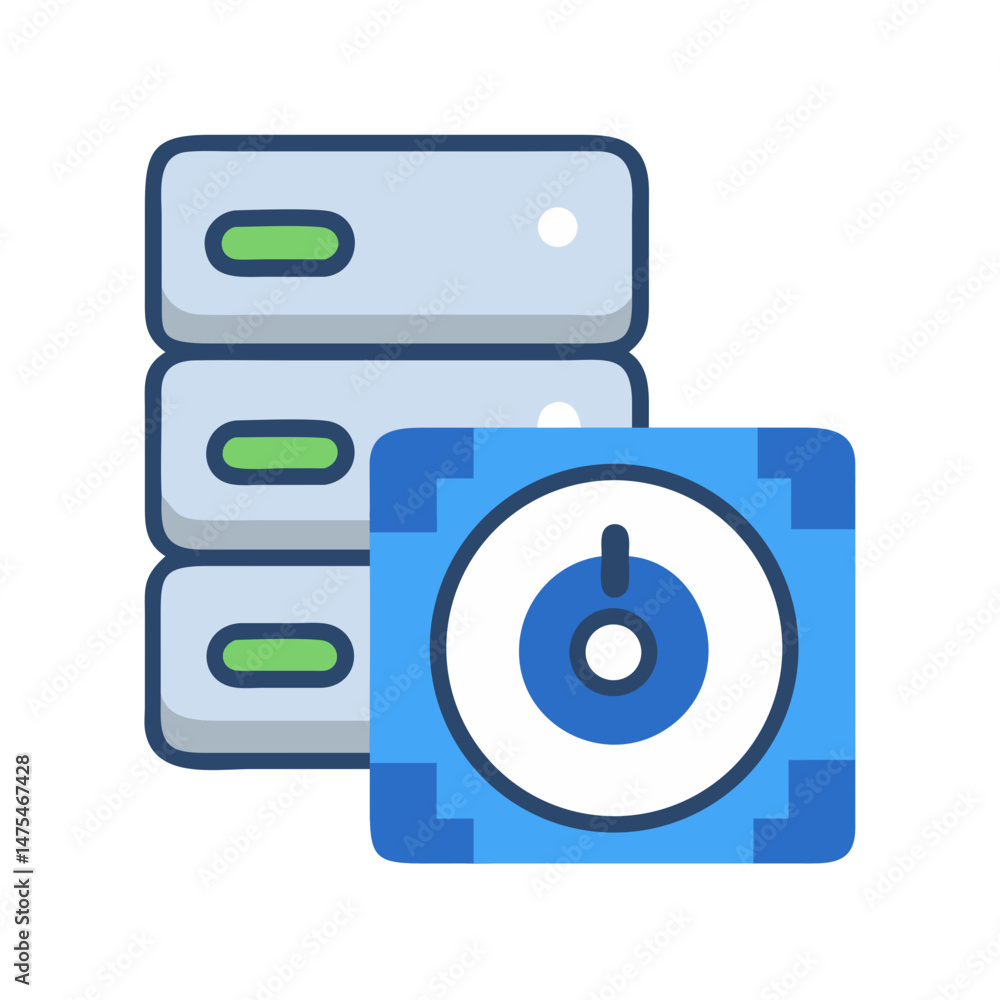 Poster database server with control panel icon illustration