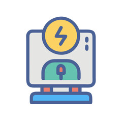 Computer with Power Bolt Icon on Screen Illustration