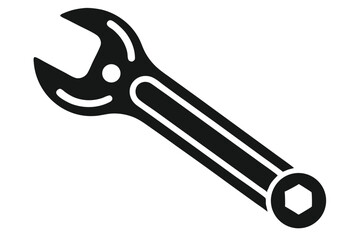 Black and white showcases a wrench tool with a hexagonal opening at its end