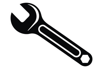 A solid black wrench icon shows essential tool for repair and construction work projects