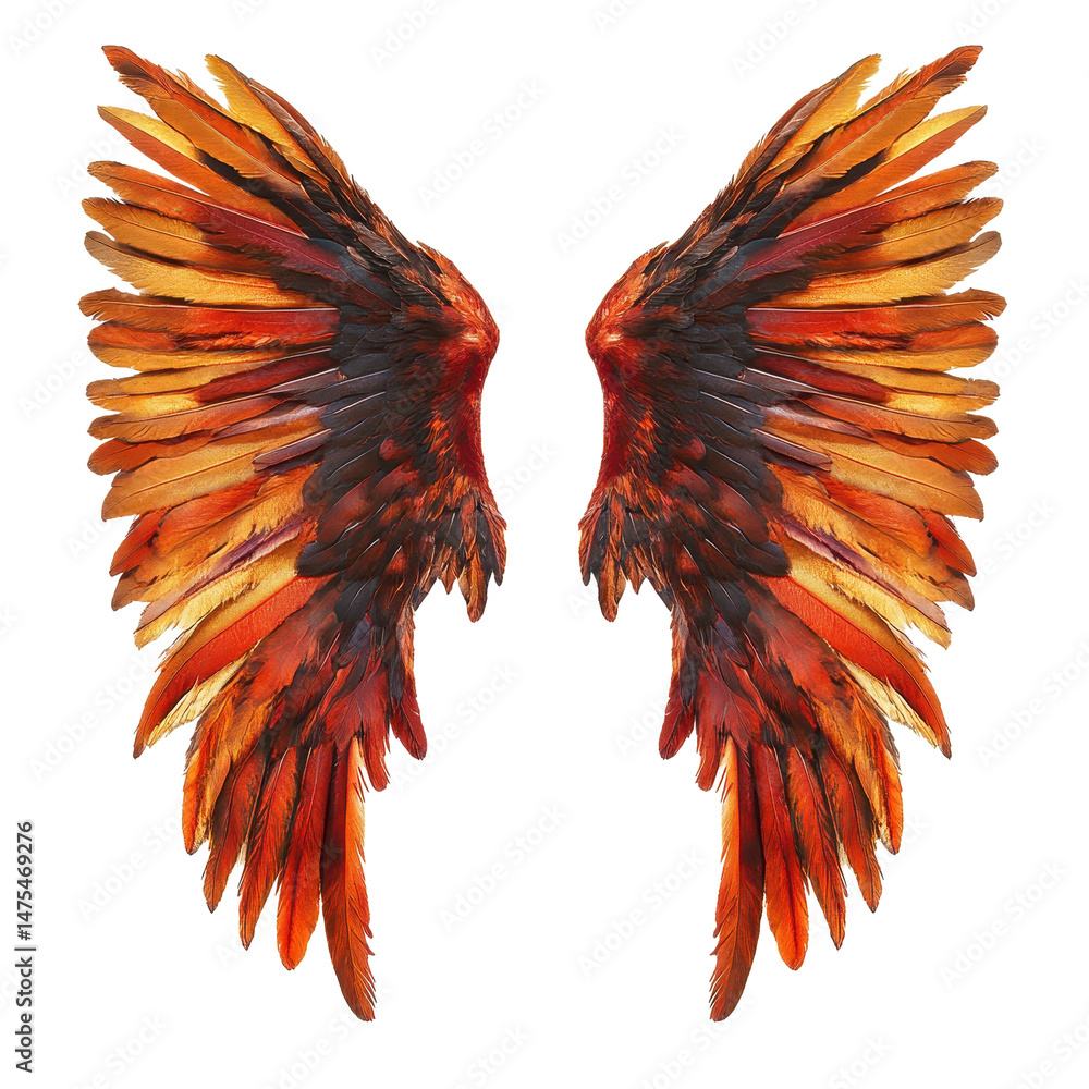 Aufkleber colorful bird wings isolated on transparent background showcasing intricate feather patterns and vib