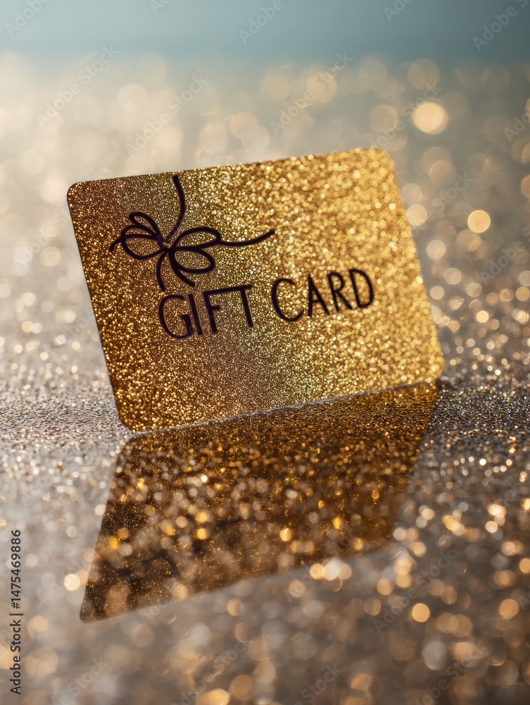 Poster Glossy Gift Card Shining on a Sparkling Surface in an Elegant Setting During Daylight
