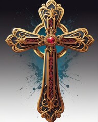 Obraz premium golden cross on red background