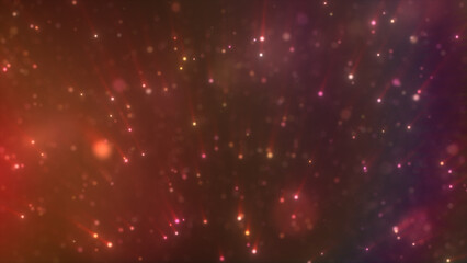 Orange and pink glowing particles streaming through the dark, creating a warm, festive background