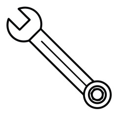 Spanner in black outline shows mechanical tool, ready for repairs or construction works