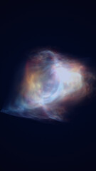 Abstract glowing energy mass in deep space, resembling a nebula or a burst of galactic light with vivid blue and orange hues