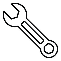 Outlined wrench drawing shows engineering tool on a plain white background; vector