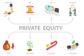Obraz premium 3D Isometric Flat Illustration of Private Equity, Business Investment