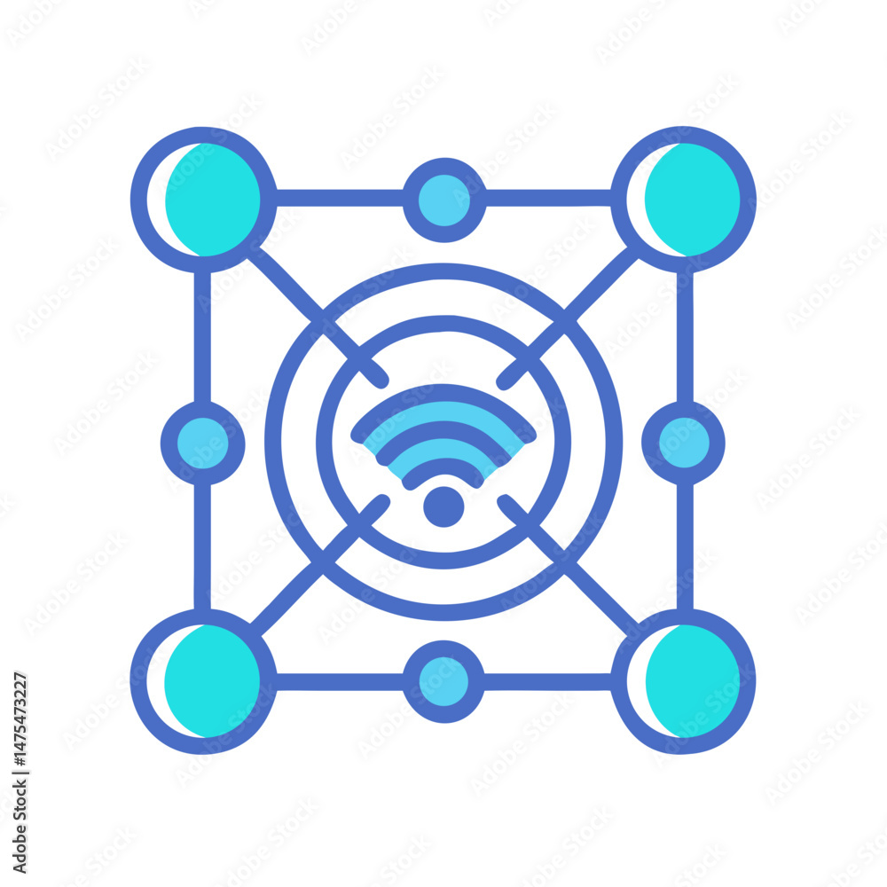 Aufkleber wireless network icon showing connection nodes in geometric style