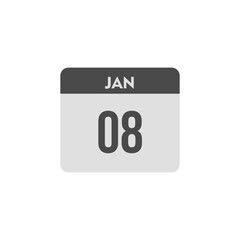 calender icon, 08 january icon with white background
