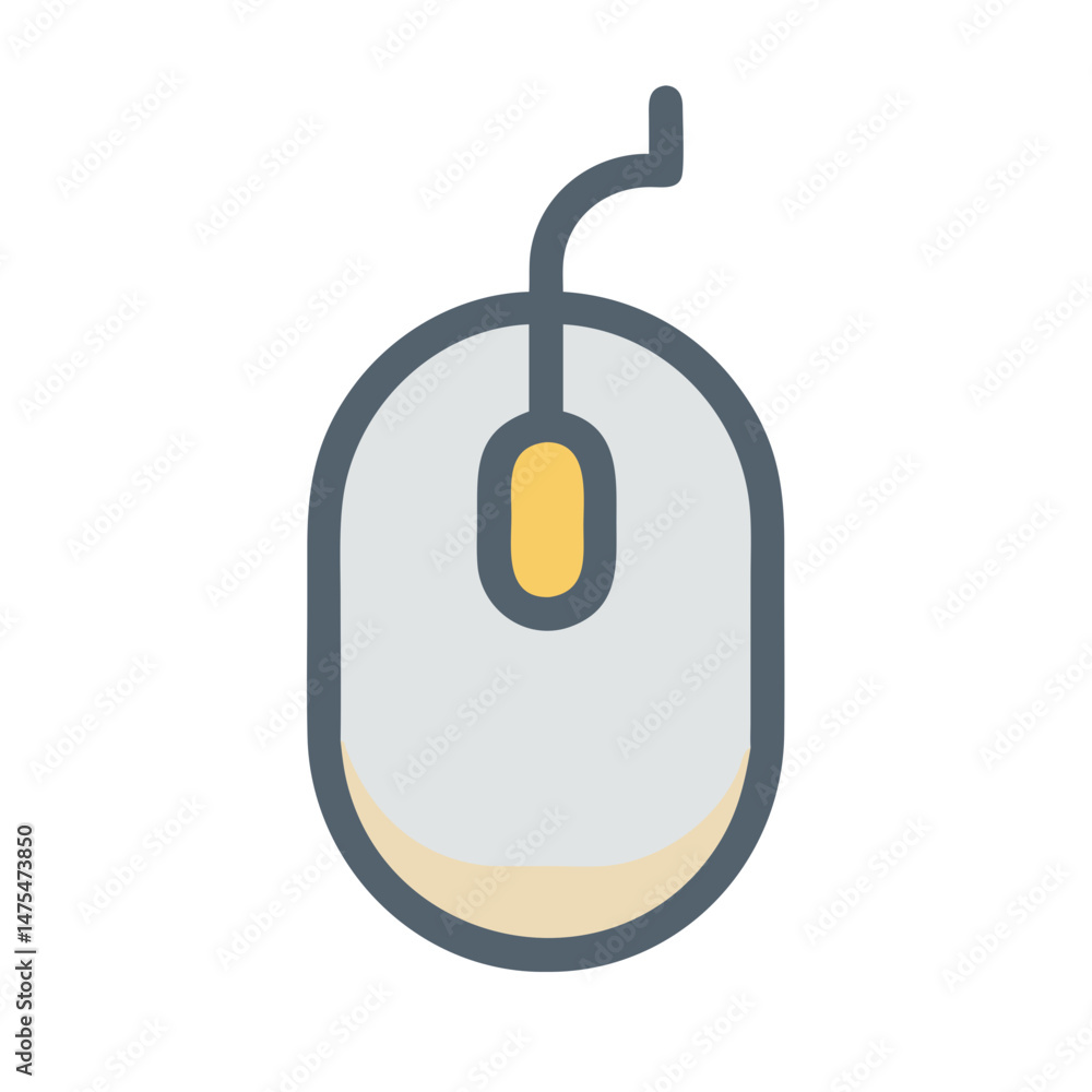 Poster white computer mouse with cable and yellow scroll
