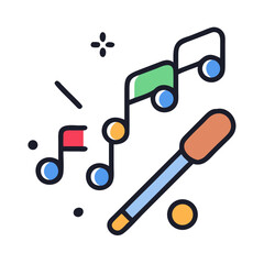 Colorful Music Notes with Pen on Black Background