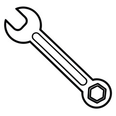 A simple outline of a wrench, featuring two distinct head shapes, is displayed