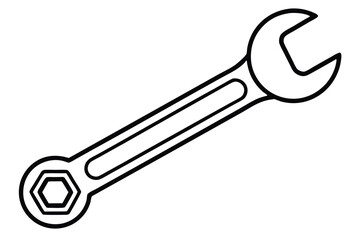 Simple black outline reveals a combination wrench showcasing an open end and box end