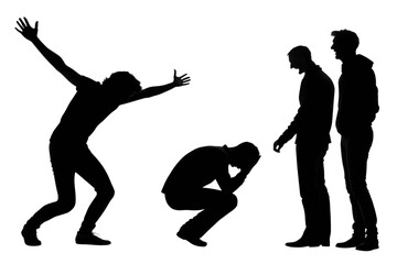  Silhouette figures on a transparent background depict a scene of distress and indifference