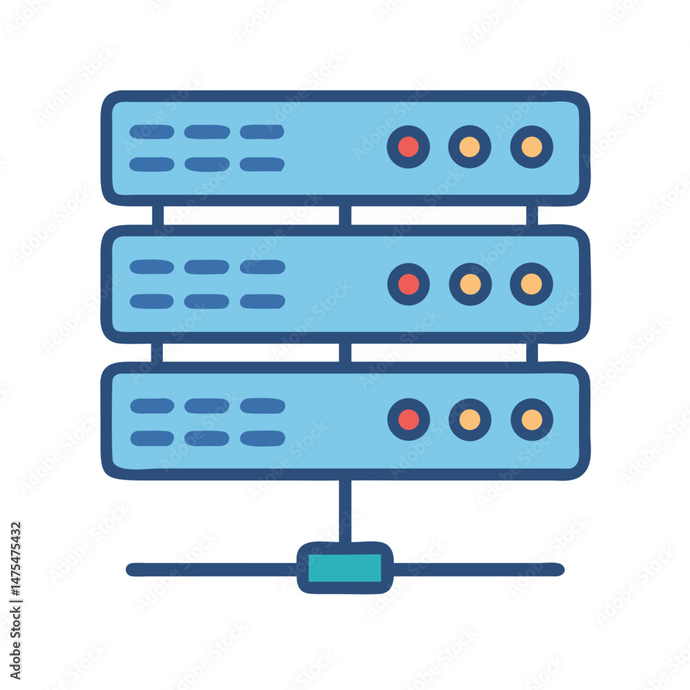 Poster server stack illustration: data storage, cloud computing, networking