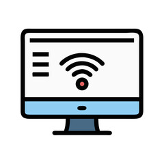 Computer screen with wireless signal, internet connection concept