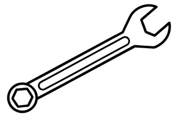 A simplified black outline drawing shows a wrench with open and closed ends