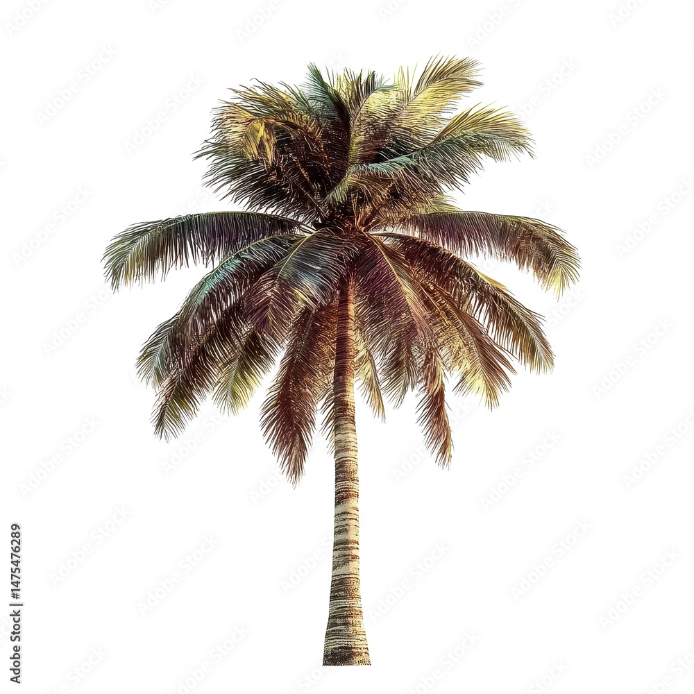 Poster palm tree isolated on a transparent background creating a tropical and serene atmosphere, image palm
