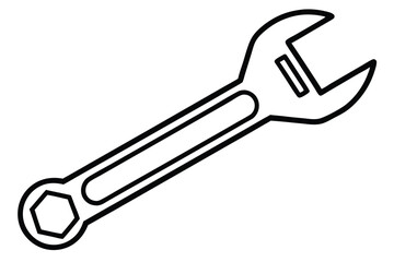 Line drawing shows a spanner in black with a hexagonal opening on white