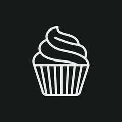 Minimalist Cupcake Icon Vector Simple Outline Illustration of Dessert Muffin with Swirled Frosting Graphic