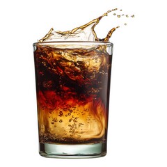 Soda drink splashing in glass on white background