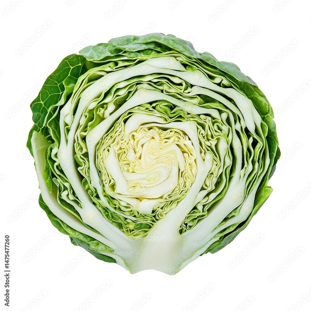 Poster cabbage slice isolated on white background showcasing detailed green layers and texture for culinary